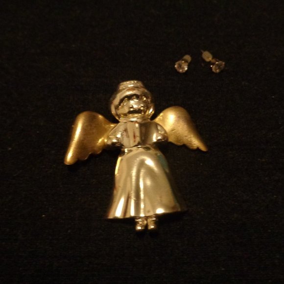 SWEET VINTAGE ANGLE PIN W SHINE TINY EARINGS LOT - Picture 4 of 5